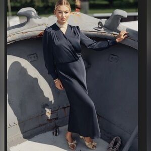 Ellie Makir navy drape maxi dress